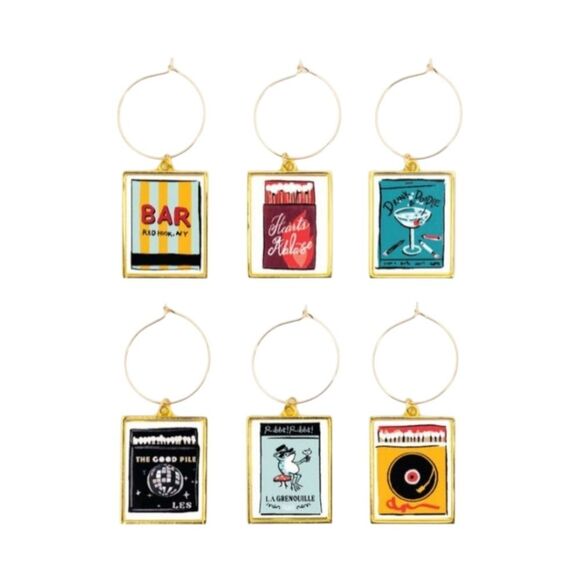 Kate Spade New York Mixed Novelty Wine Charms Set of 6 Purse Matchbook NWT - Picture 2 of 2